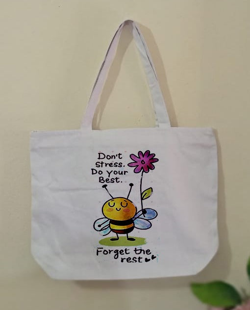 Bee Happy Motivation Tote Bag for Women – Eco-Friendly Cotton Canvas Tote Bag